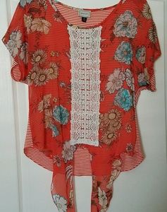 Orange flower shirt with strips